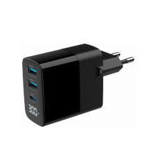 GEMBIRD TA-UC-PDQC30LCD-BK-02 Gembird GaN USB brzi punjac, 30W 3-port (2xUSB-A+ USB-C), LCD, black GEMBIRD TA-UC-PDQC30LCD-BK-02 Gembird GaN USB brzi punjac, 30W 3-port (2xUSB-A+ USB-C), LCD, black