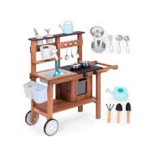 ECO TOYS Spoljna drvena kuhinja sa dodacima za igru u pesku i blatu 04