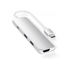 SATECHI Aluminum SLIM Type-C MultiPort Adapter (HDMI 4K,PassThroughCharging,2x USB 3.0) - Silver