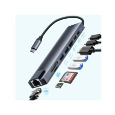 ZEUS Adapter-konverter USB Tip C Zeus 11/1 1xUSB3.0/3xUSB2.0/HDMI/TF/SD/Audio/RJ45/VGA/Tip C PD