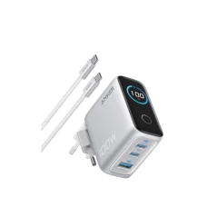ANKER 100W GaN zidni brzi punjač, 3-porta (2x USB-C i 1x USB-A) sa USB-C M/M pletenim kablom, srebrni ANKER 100W GaN zidni brzi punjač, 3-porta (2x USB-C i 1x USB-A) sa USB-C M/M pletenim kablom, srebrni