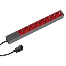BACHMANN PDU Basic ALU 19'' 1U 8xšuko crveni, osigur.10A, ulaz C14, 2m
