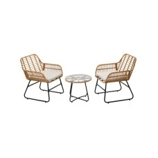 CHOMIK Baštenski set nameštaja, dve stolice i sto, braon sa sivim jastucima