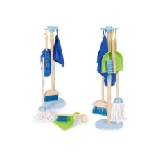 ECO TOYS Drveni set za ciscenje za decu -metla, mop i djubrovnik, 7 delova
