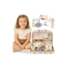 ECO TOYS Dvospratna kućica za lutke u koferu sa drvenim nameštajem i 20 dodataka EF4175