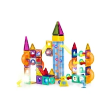 ECO TOYS Magnetni svetleci set blokova sa stazom za kuglice, 134 dela