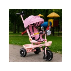 ECO TOYS Tricikl za decu sa rotirajućim sedištem, gurajućim rukohvatom i tendom pink