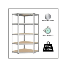 EPRO Metalna montažna ugaona polica Standard 180x70x30cm metal-drvo 875kg (5x175kg)