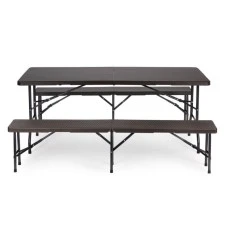 ModernHome Sklopivi set Sto 180cm sa 2 klupe ratan brown