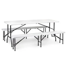 ModernHome Sklopivi sto 180cm sa 2 klupe beli