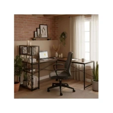ModernHome Ugaoni radni sto sa policama – Walnut LOFT