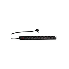 SCHRACK 19'' Nap. panel 9xSCHUKO+On/Off, 1HU, ALU, kabl 2m, crn ALU profil