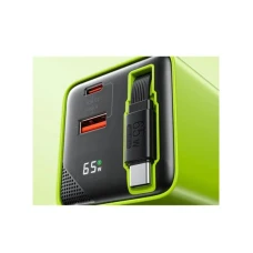 WEKOME WP-U39 Superbrzi Strujni GaN punjač, 2-porta USB (3.0 i 3.1 tip C) 65W sa displlejom i USB 3.1 tip C kablom 0.8m, žuti