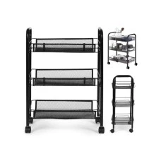 Bolzz Metalna mobilna polica za kupatilo sa 3 nivoa i tockicima black Bolzz Metalna mobilna polica za kupatilo sa 3 nivoa i tockicima black