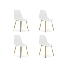 Bolzz Stolice WAT bele, nogare imitacija drveta, set od 4 komada