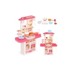 ECO TOYS Decija kuhinja sa zvukom, LED svetlom, sudoperom i 10 dodataka roze