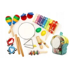 ECO TOYS Drveni muzički instrumenti za decu set od 10 komada sa rancem