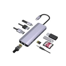 GEMBIRD A-CM-COMBO9-06 ** USB-C 9-in-1 multi-port RJ45+USB3.0+SD+USB-C+HDMI+USB2.0+3,5mm (1359)