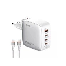 LDNIO Q408 GaN 100W 4x USB Kućni punjač sa USB C kablom beli LDNIO Q408 GaN 100W 4x USB Kućni punjač sa USB C kablom beli