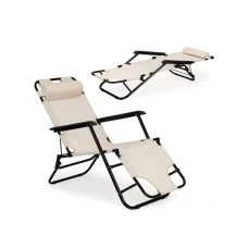 MultiGarden Baštenska ležaljka sa naslonom za glavu, sklopive konstrukcije, bež