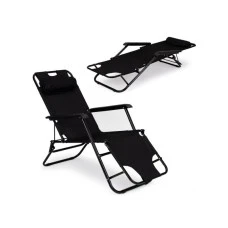 MultiGarden Baštenska ležaljka sa naslonom za glavu, sklopive konstrukcije, crna