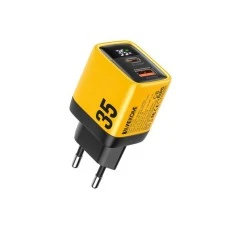 WEKOME WP-U25 Super brzi Strujni GaN Punjač, 2-porta USB (3.0 i 3.1 Tip-C) 35W, sa displejom, žuti